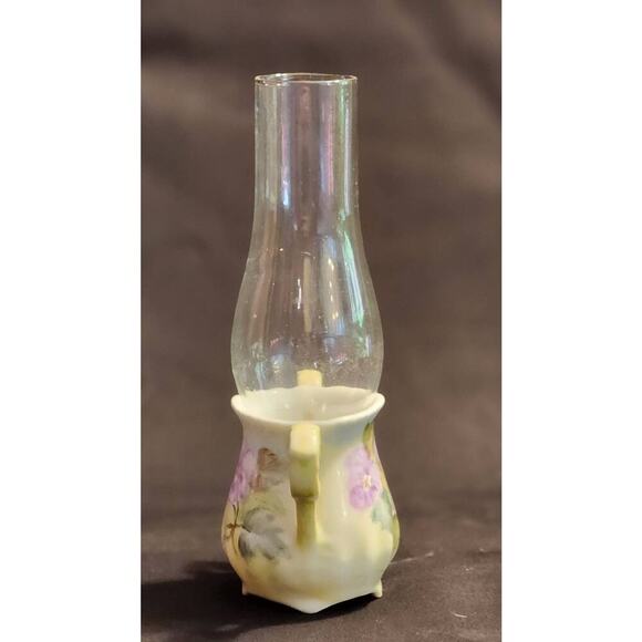 VINTAGE Floral design VOTIVE CANDLE HOLDER WITH GLASS CHIMNEY - Picture 5 of 8